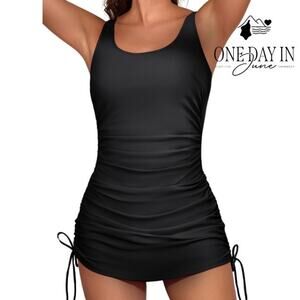 Eomenie Drawstring Swimdress One Piece Swimsuit Size M